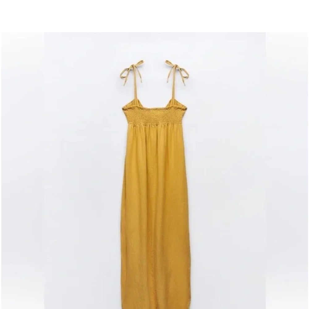 Zara linen bow strap dress. Size medium. NWT. Mustard yellow. - Picture 4 of 4